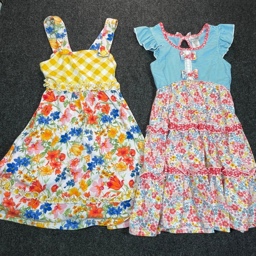 Jona Michelle Floral Dress LOT OF 2 Girls Sz 10 Gingham Striped Ruffle Summer